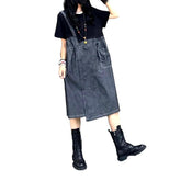 Kleid aus dunklem Denim-Mix